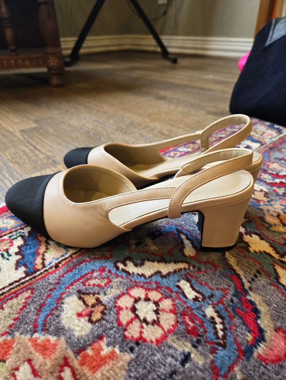 Nude Slingback Pumps with Black Cap-toe - Picture 3 of 3
